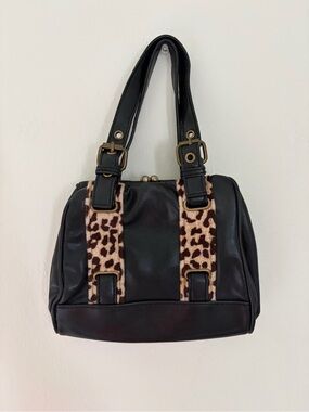 mary-Kate and Ashley Y2K Black Faux Leather Leopard Print Kiss Lock Handbag